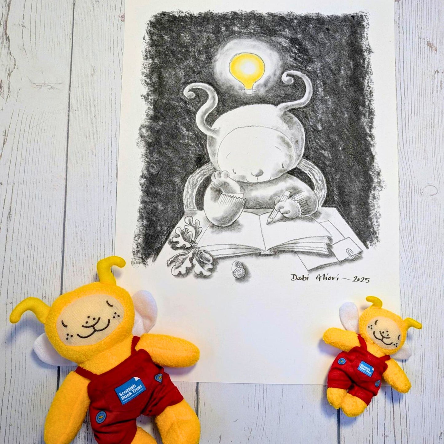 Bookbug in charcoal and chalk – Debi Gliori