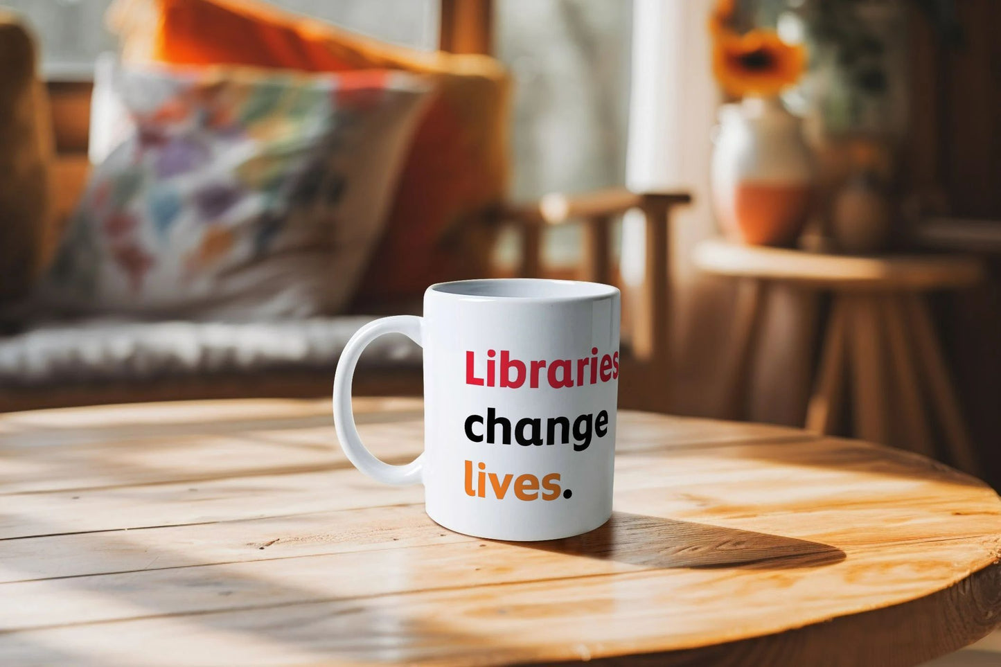 'Libraries change lives' mug