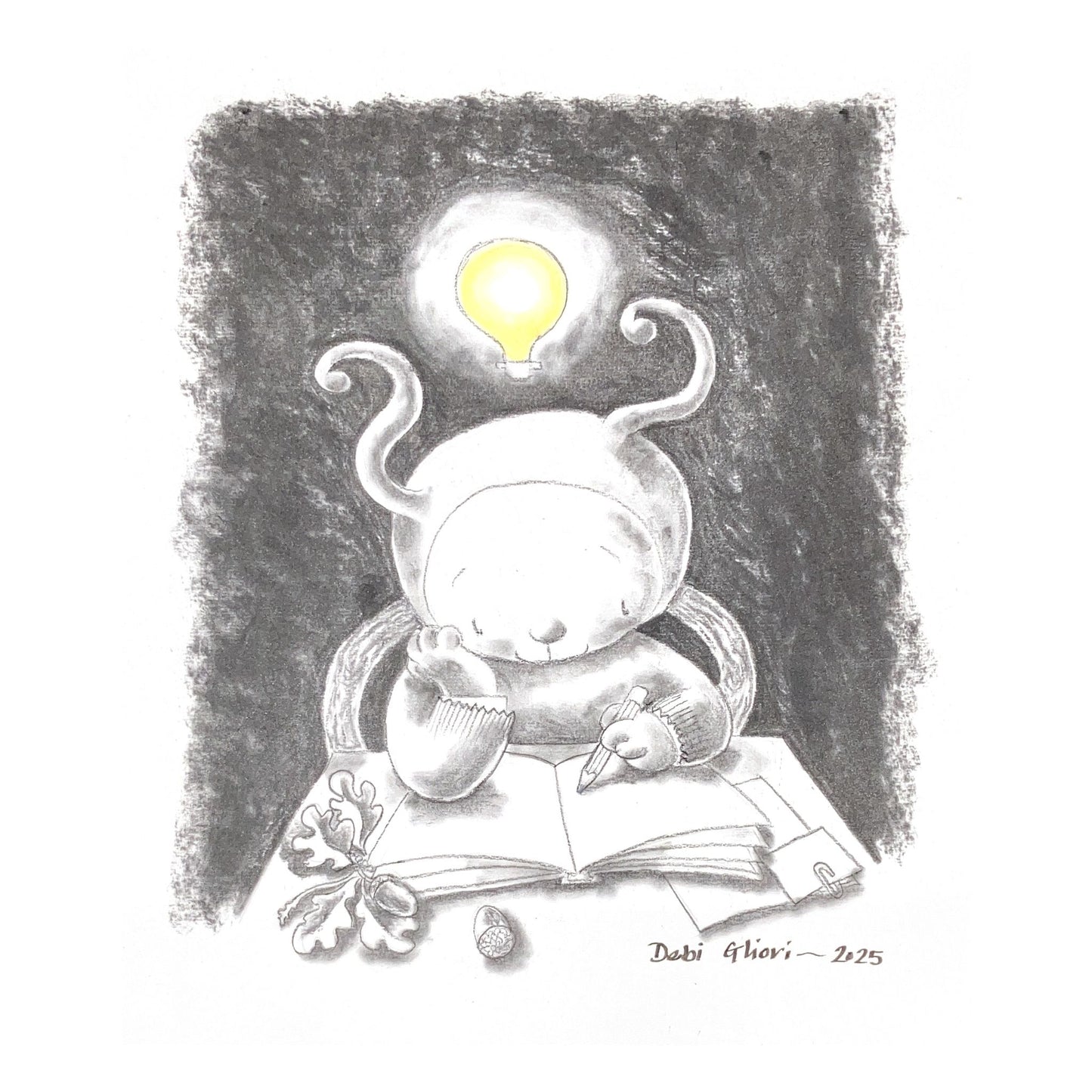 Bookbug in charcoal and chalk – Debi Gliori