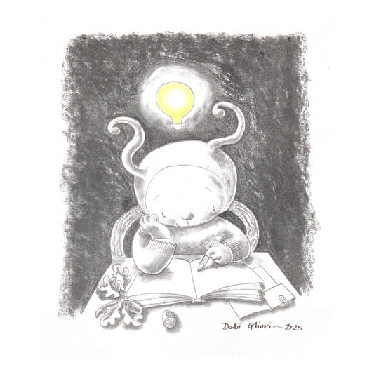 Bookbug in charcoal and chalk – Debi Gliori