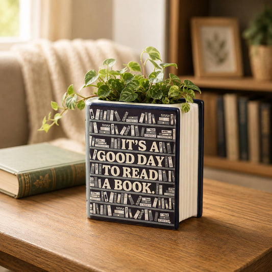 It's a good day to read a book ceramic pot